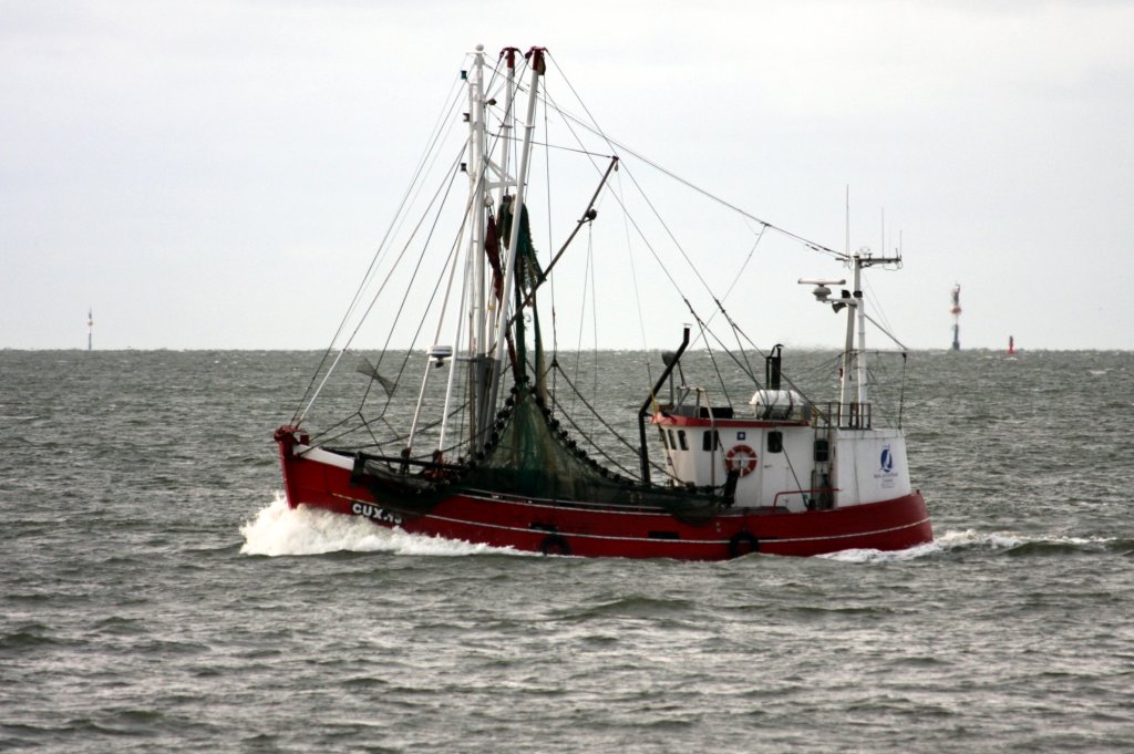 Der Krabbenkutter CUX 13 ( ) aufgenommen am 11.08.2009 bei Cuxhaven Hhe Seebderbrcke