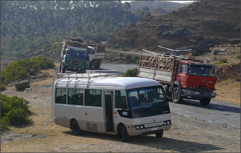 Schwere Lastwagen auf der Strasse nach Keren. (26.10.2008)